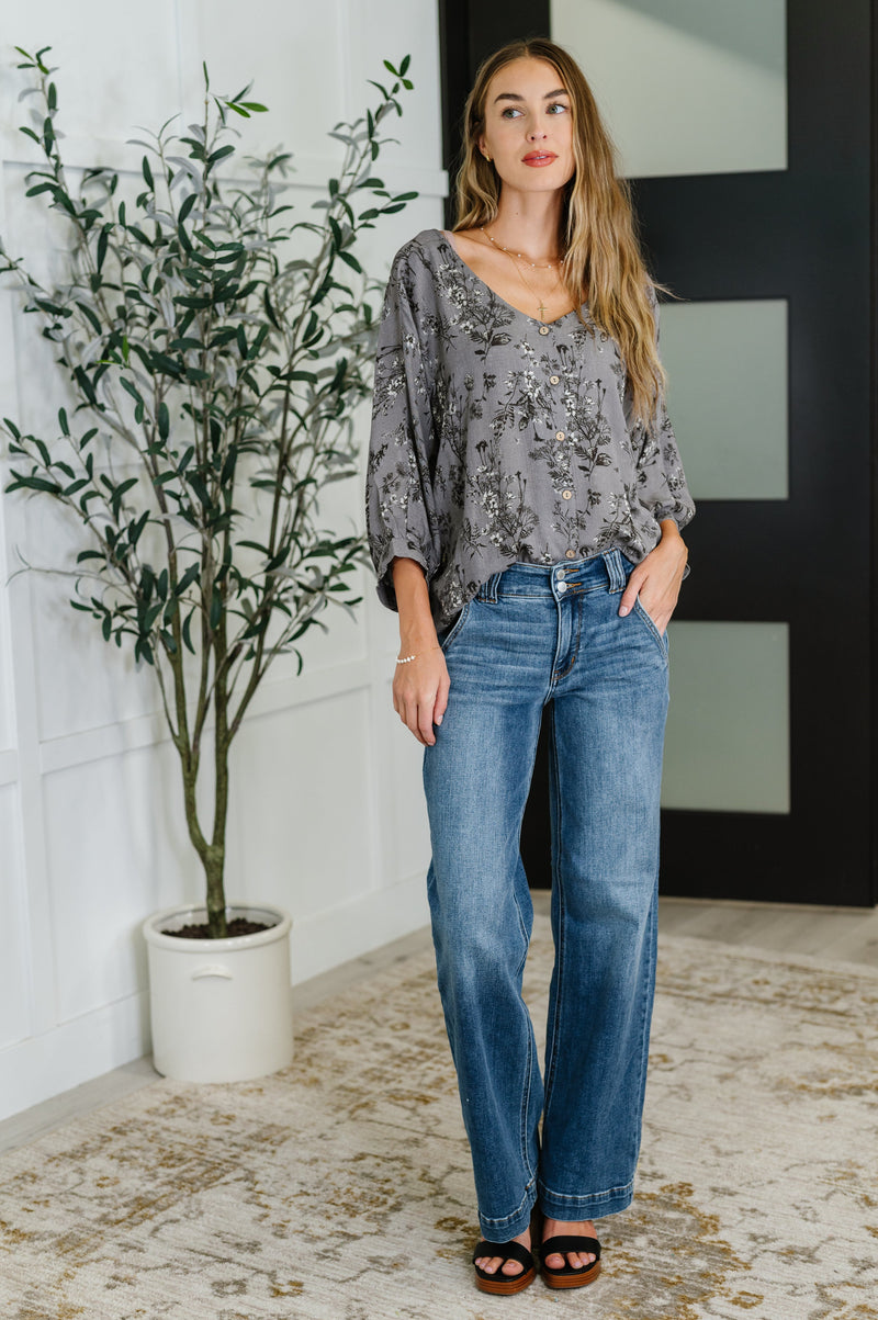 Hazel Blues® |  Falling in Deep Crinkle Woven Blouse Dune Grey