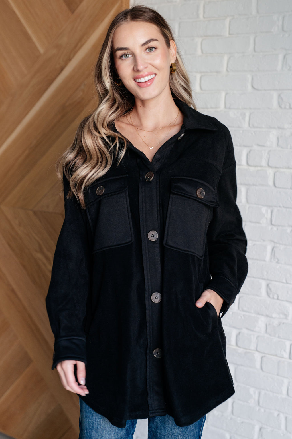 Hazel Blues® |  Fantastic in Fleece Jacket in Black