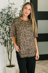 Hazel Blues® |  Feline Fine Ribbed Knit Relaxed Tee in Mocha