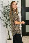 Hazel Blues® |  Feline Fine Ribbed Knit Relaxed Tee in Mocha