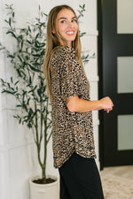 Hazel Blues® |  Feline Fine Ribbed Knit Relaxed Tee in Mocha
