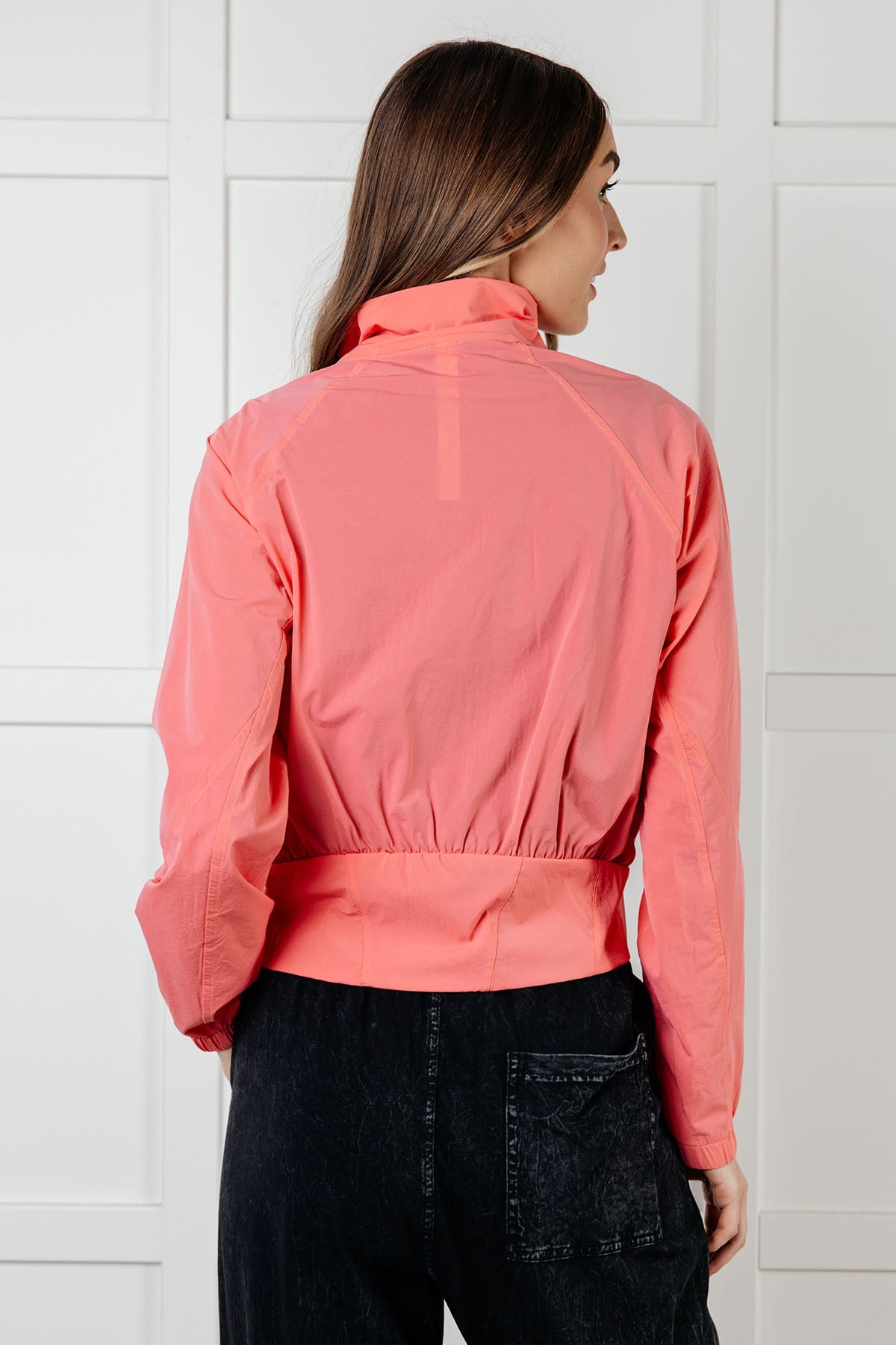 Hazel Blues® |  Fit Happens Nylon Tennis Jacket in Coral Rose