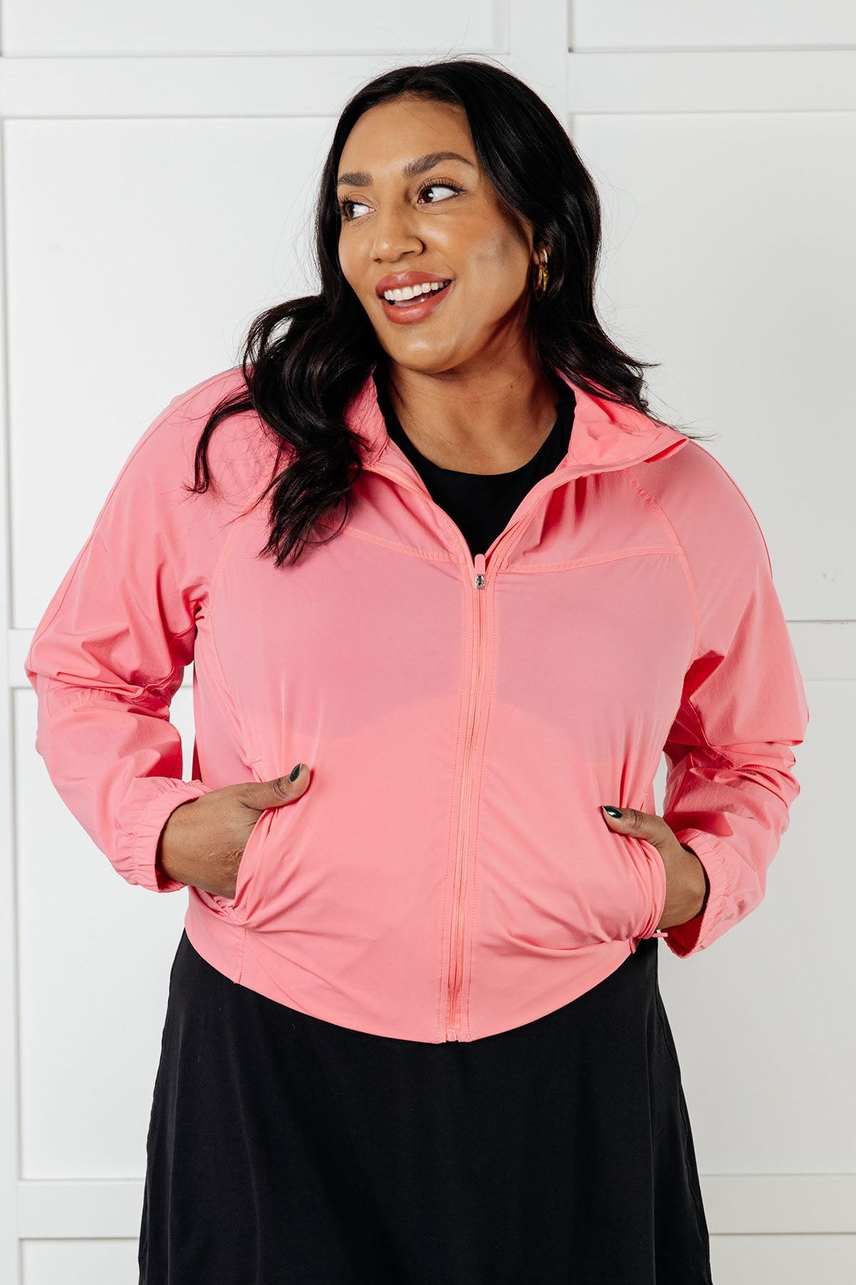 Hazel Blues® |  Fit Happens Nylon Tennis Jacket in Coral Rose