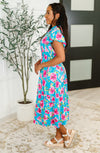 Hazel Blues® |  Fleurget Me Not Tiered Flutter Sleeve Dress in Aqua