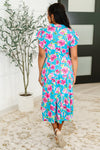 Hazel Blues® |  Fleurget Me Not Tiered Flutter Sleeve Dress in Aqua
