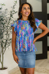 Hazel Blues® |  Flirt Alert Flutter Sleeve Top in Blue