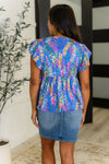 Hazel Blues® |  Flirt Alert Flutter Sleeve Top in Blue