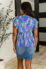 Hazel Blues® |  Flirt Alert Flutter Sleeve Top in Blue