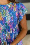 Hazel Blues® |  Flirt Alert Flutter Sleeve Top in Blue