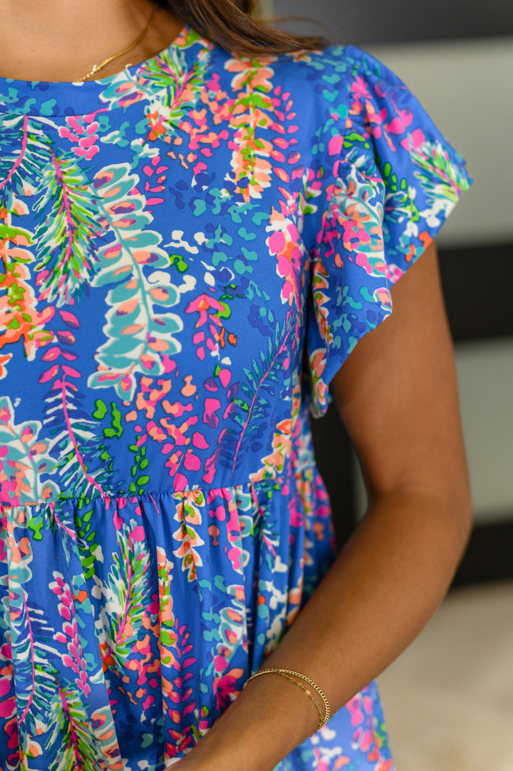 Hazel Blues® |  Flirt Alert Flutter Sleeve Top in Blue