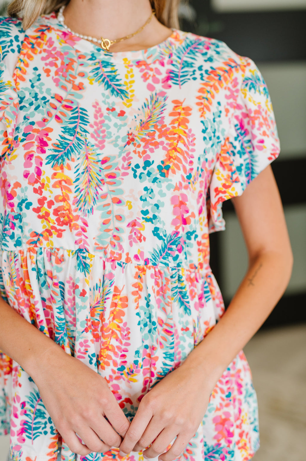 Hazel Blues® |  Flirt Alert Flutter Sleeve Top in Ivory
