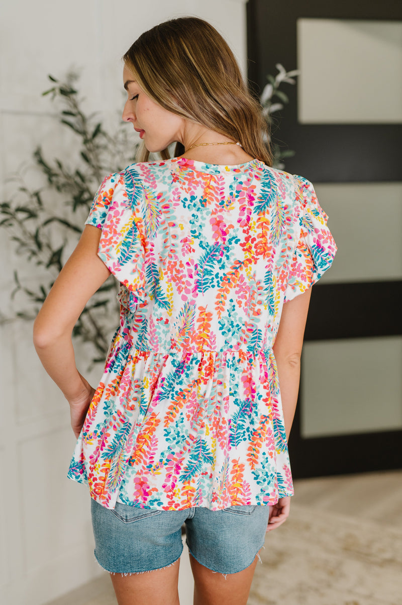 Hazel Blues® |  Flirt Alert Flutter Sleeve Top in Ivory