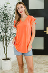 Hazel Blues® |  Flirtini Flutter Sleeve Top in Neon Coral