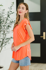 Hazel Blues® |  Flirtini Flutter Sleeve Top in Neon Coral