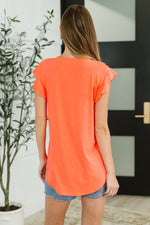 Hazel Blues® |  Flirtini Flutter Sleeve Top in Neon Coral