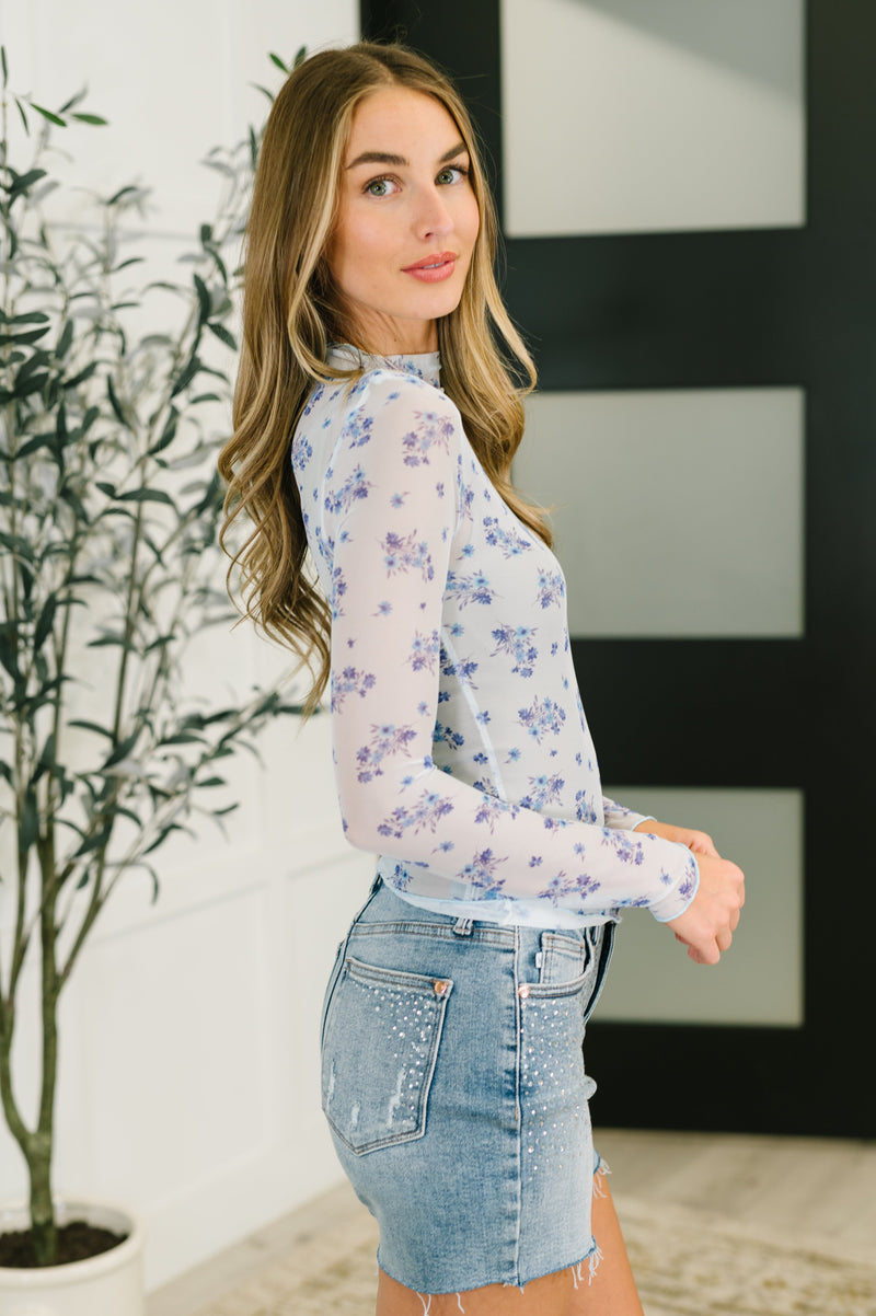 Hazel Blues® |  Flirty by Nature Mesh Layering Top in Light Blue