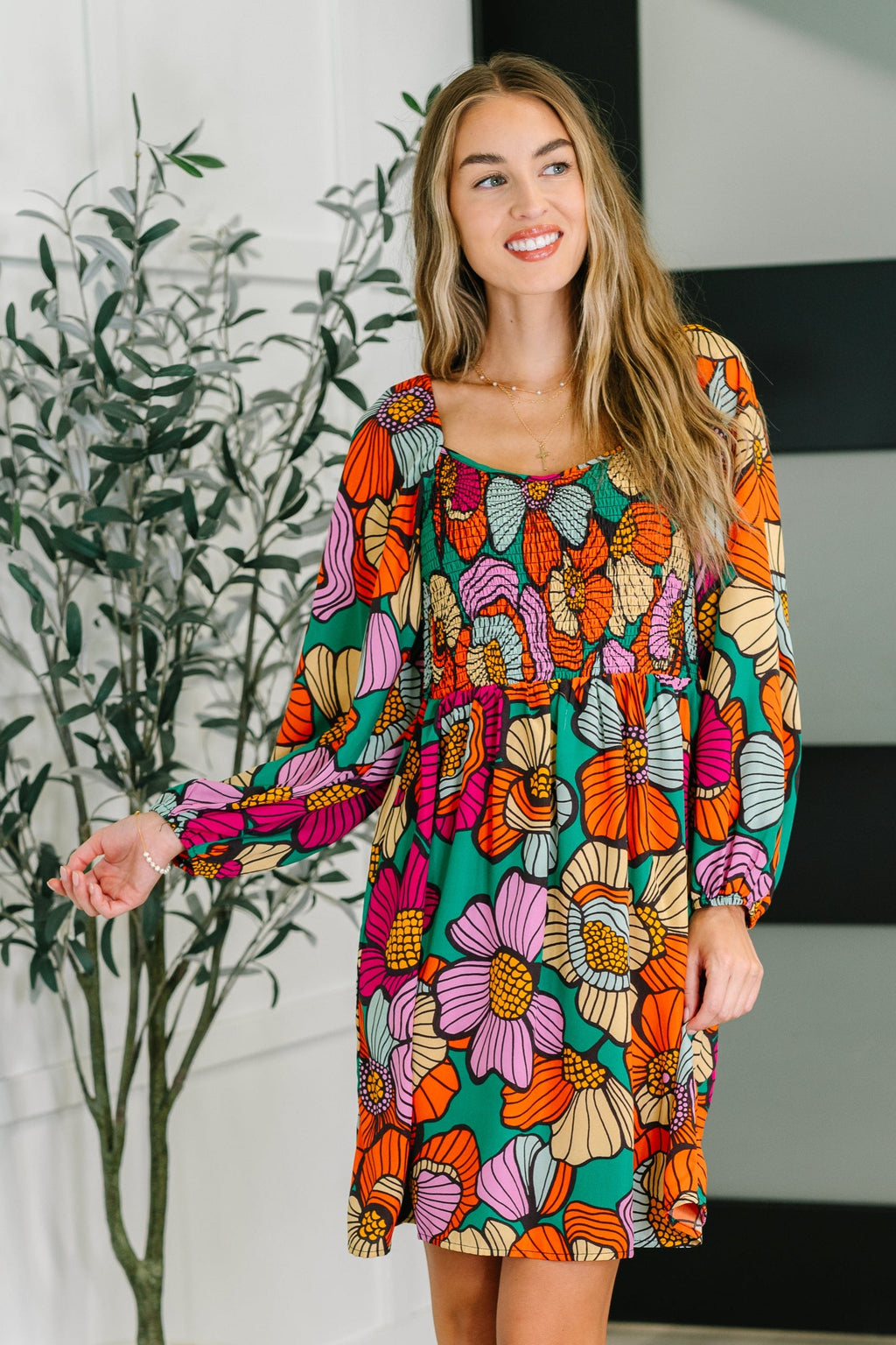 Hazel Blues® |  Floral Affairs Scoop Neck Dress