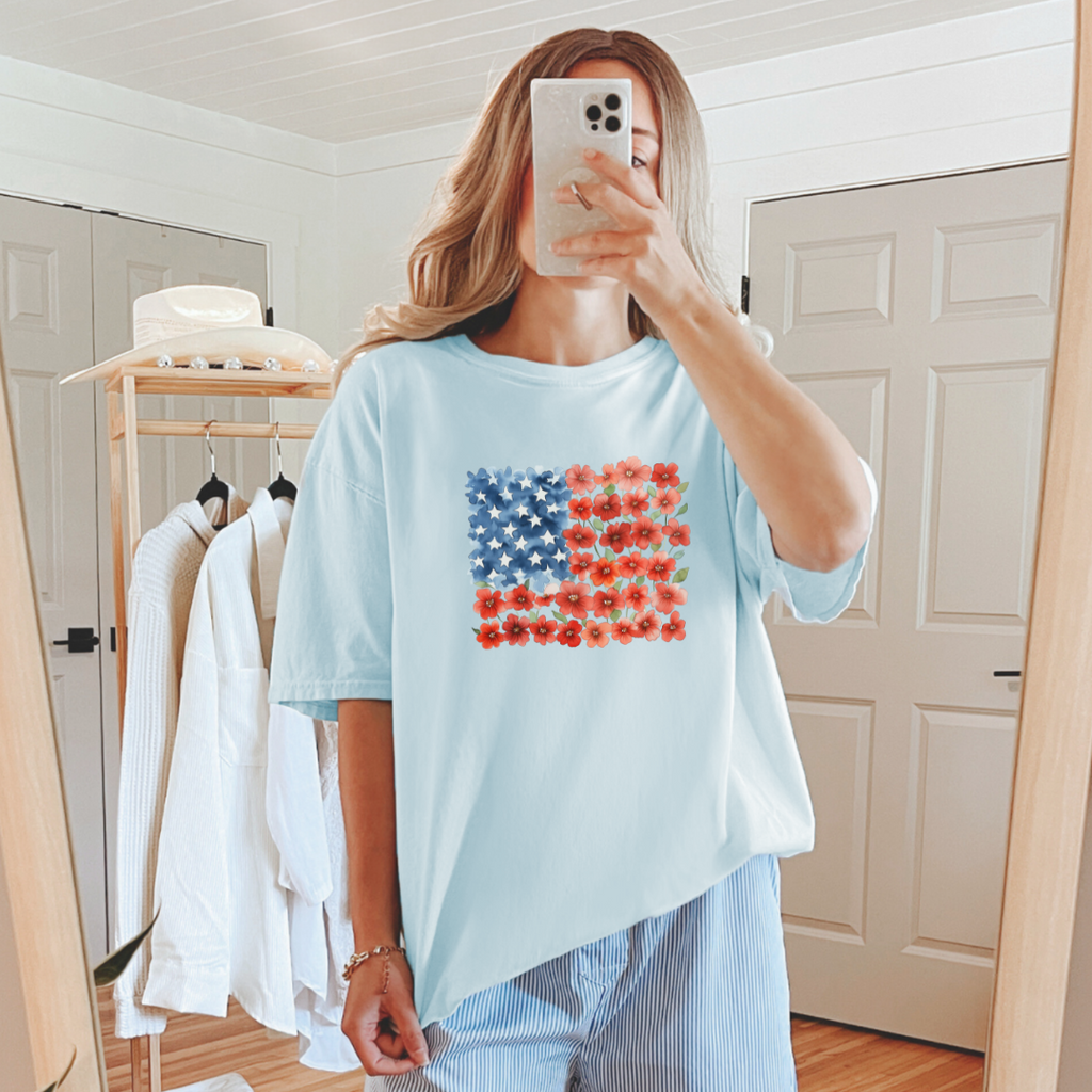 Hazel Blues® |  Floral Flag Graphic Tee