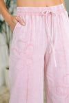 Hazel Blues® |  PREORDER: Flower Applique Cropped Flare Bottoms in Light Pink