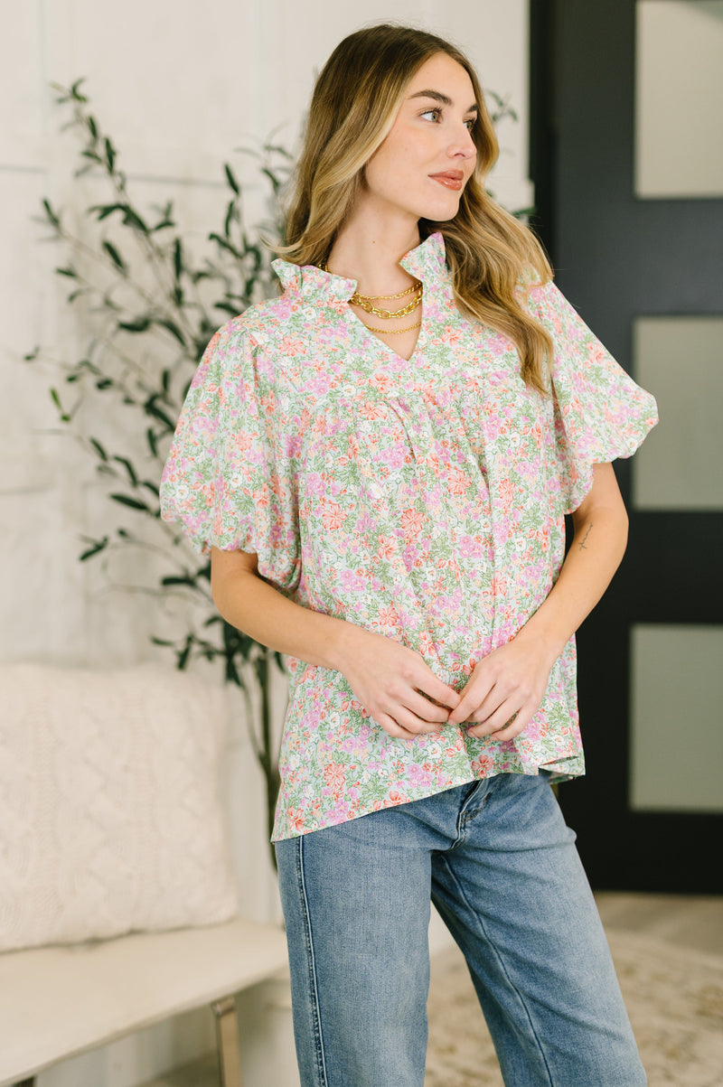 Flower Picking Ruffle Notch-Neck Blouse – Hazel Blues®