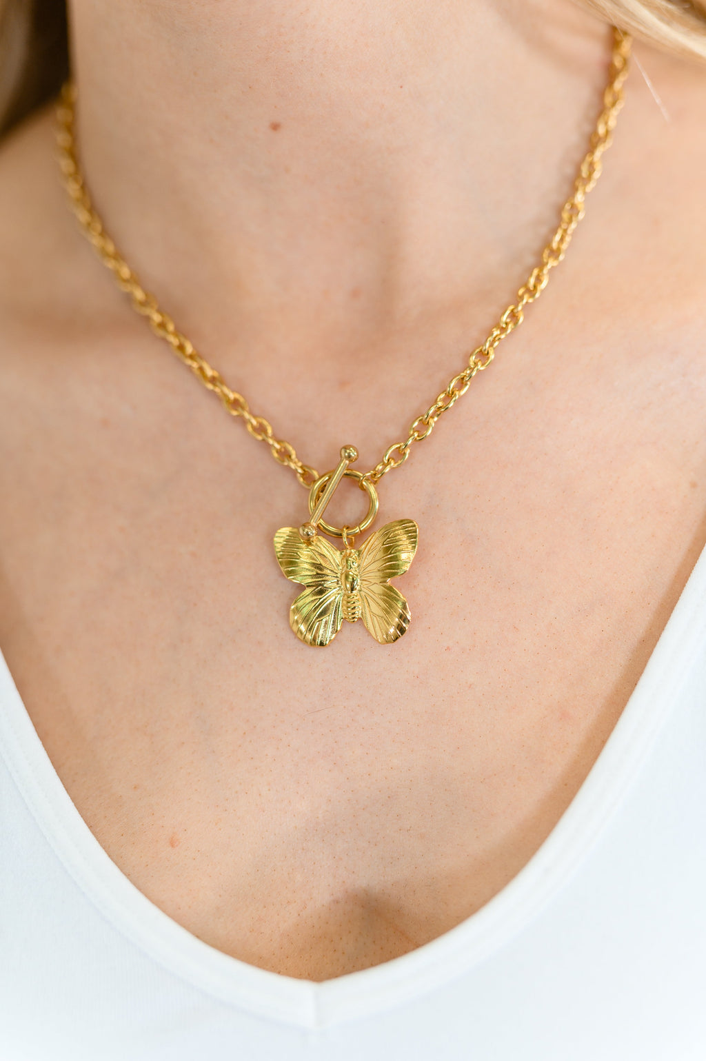 Hazel Blues® |  Flutter & Shine Butterfly Pendant Necklace in Gold