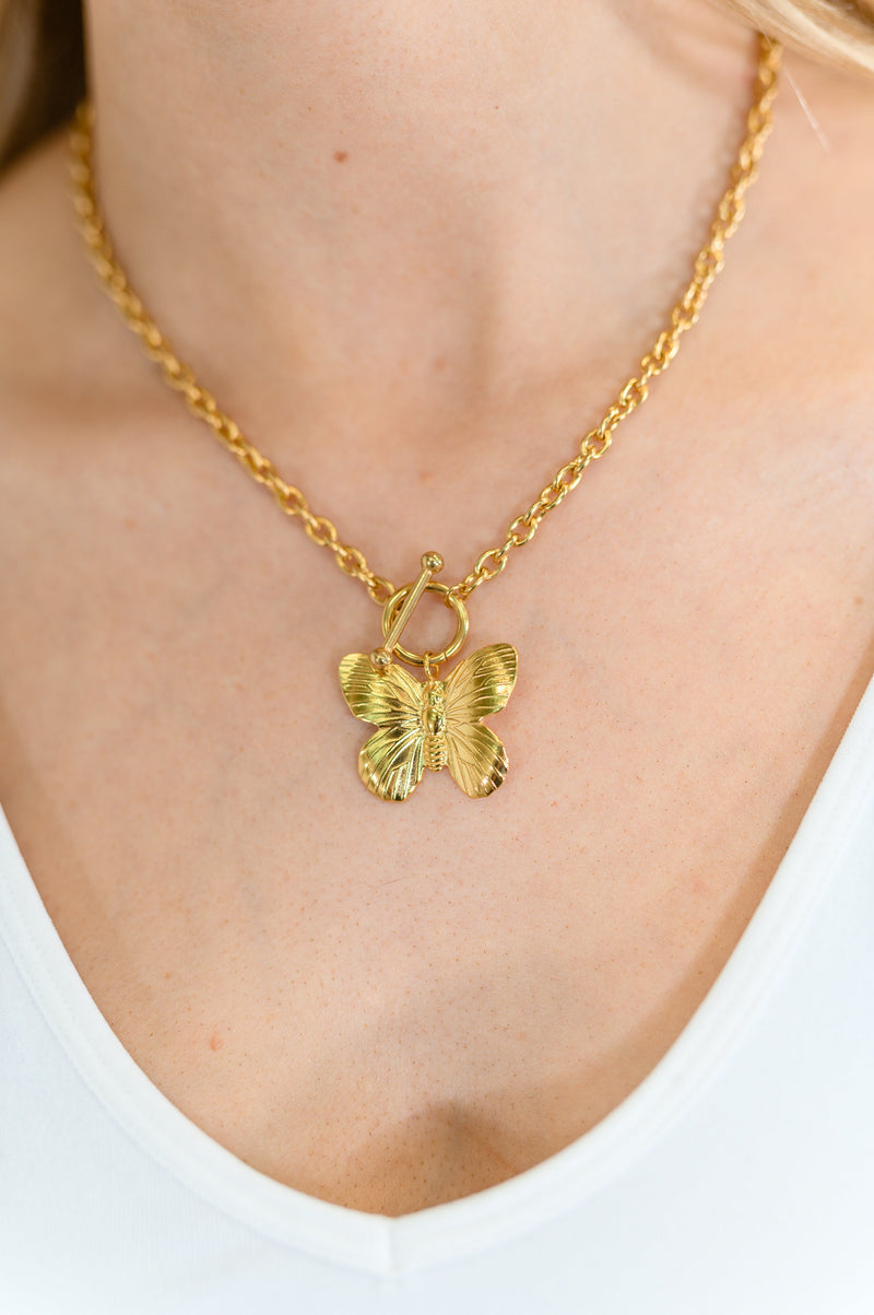 Hazel Blues® |  Flutter & Shine Butterfly Pendant Necklace in Gold