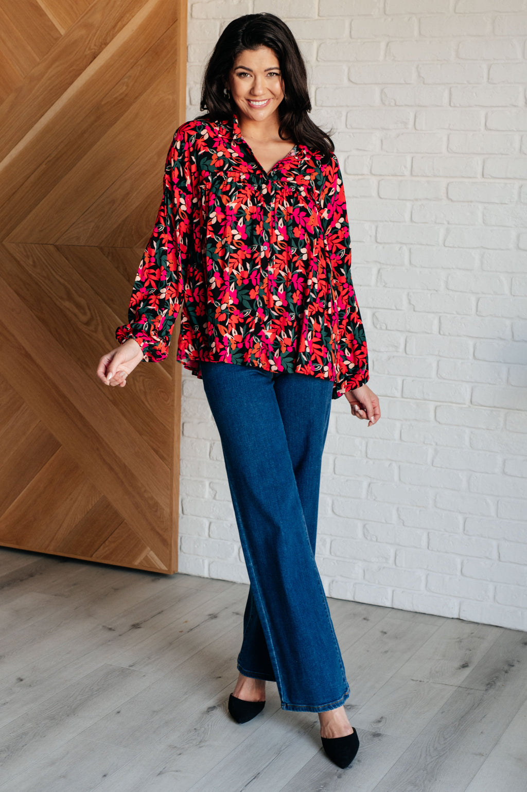 Hazel Blues® |  Francophile Ruffle Detail Button Up