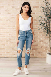 Hazel Blues® |  Frankie High Waist Distressed Boyfriend Jeans