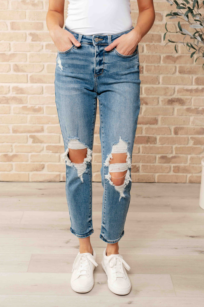 Hazel Blues® |  Frankie High Waist Distressed Boyfriend Jeans