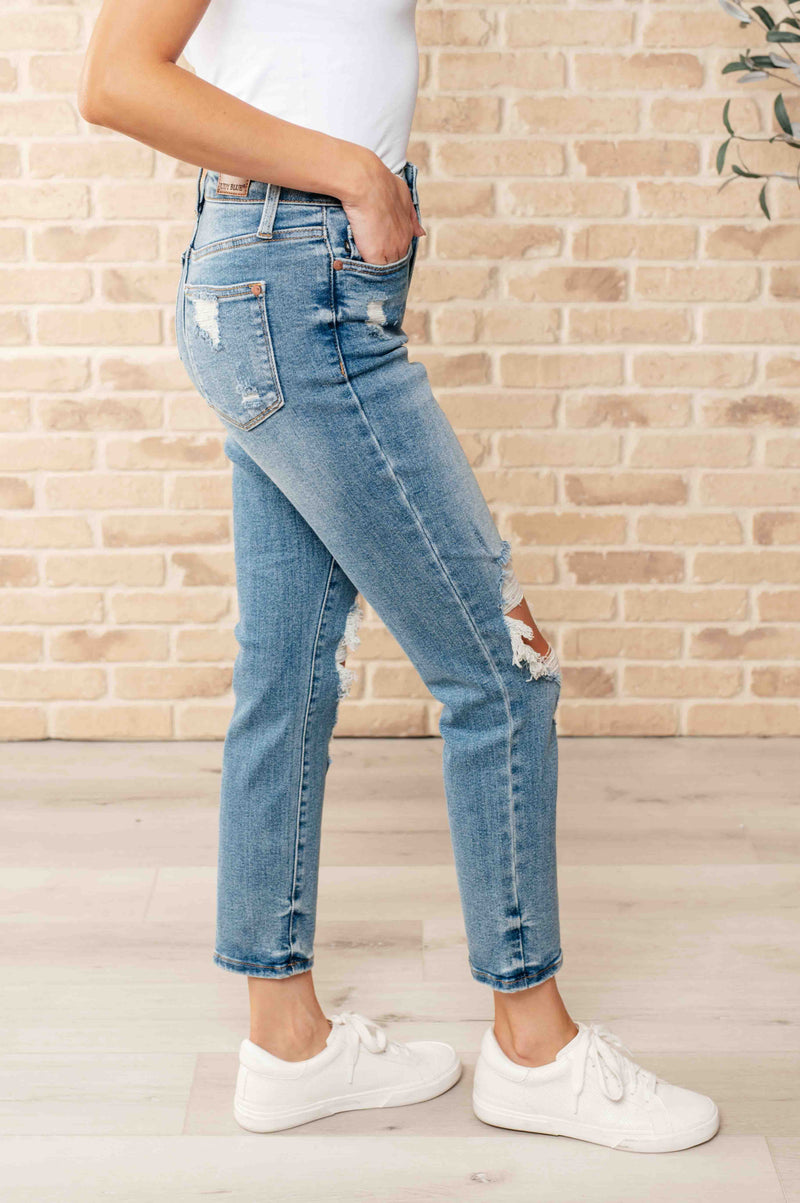 Hazel Blues® |  Frankie High Waist Distressed Boyfriend Jeans