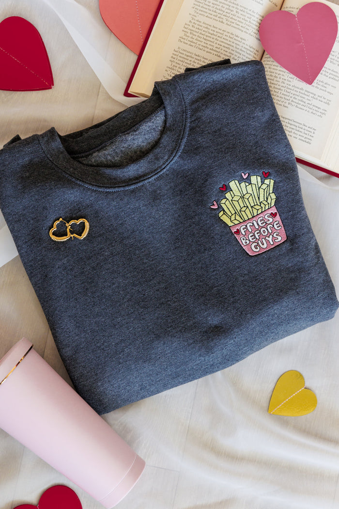 Hazel Blues® |  Fries Before Guys Embroidered Sweatshirt