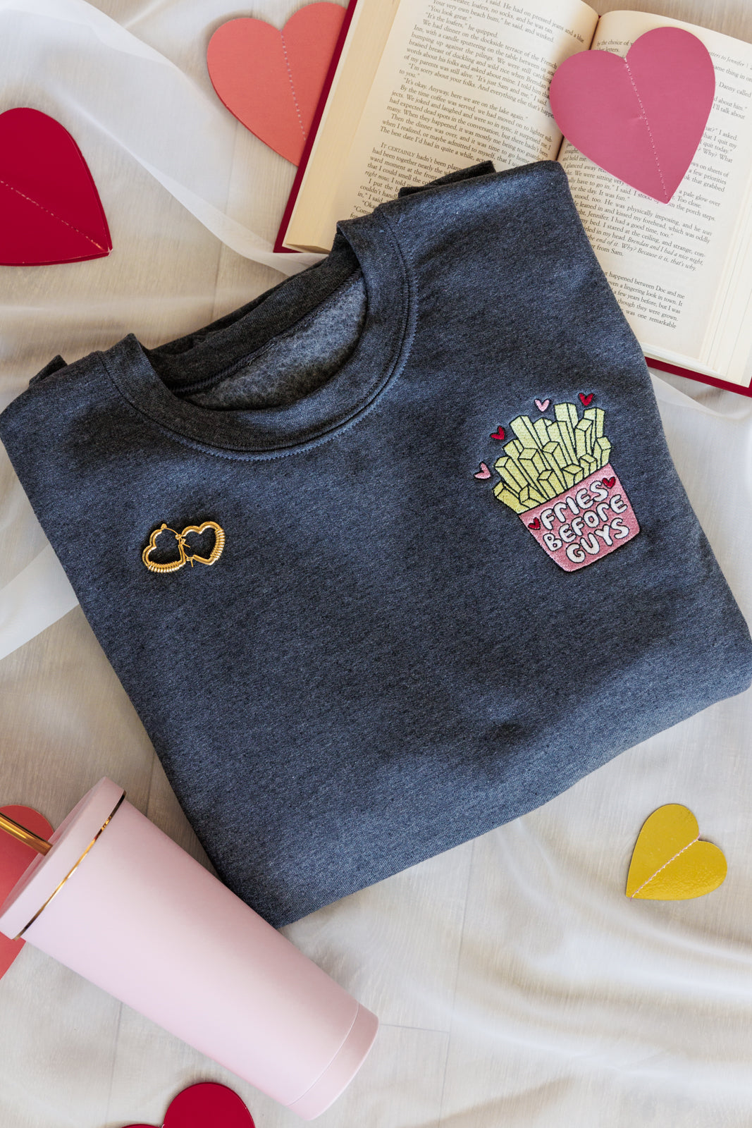 Fries Before Guys Embroidered Sweatshirt