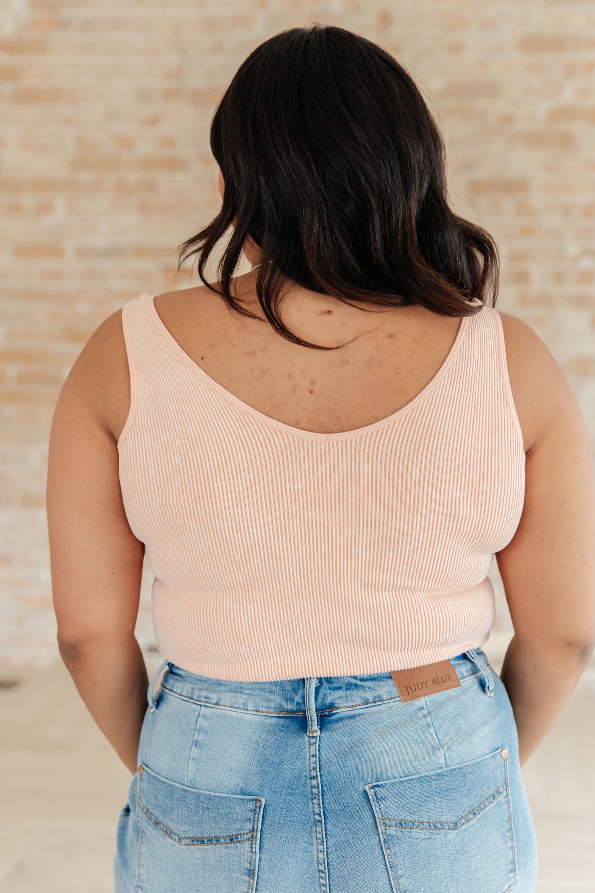 Hazel Blues® |  Fundamentals Ribbed Seamless Reversible Tank in Peach