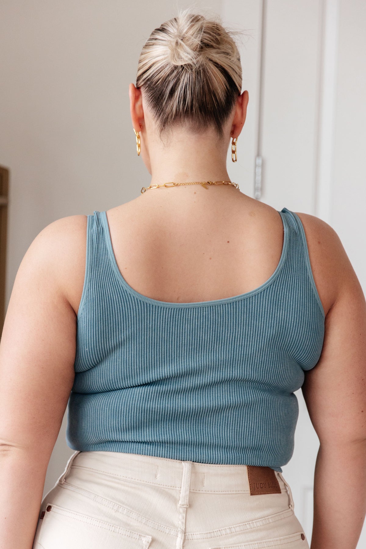 Hazel Blues® |  Fundamentals Ribbed Seamless Reversible Tank in Vintage Blue