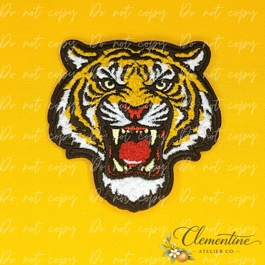Tiger Face Mascot | Small Iron-On Patch |  Hats, Clothing, Bags+