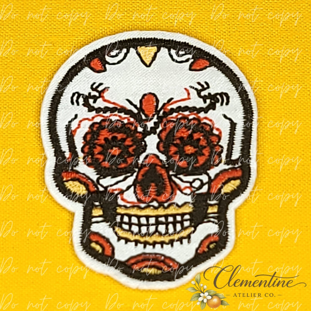 Sugar Skull | Halloween Patch | Small Iron-On Patch |  Hats, Clothing, Bags+