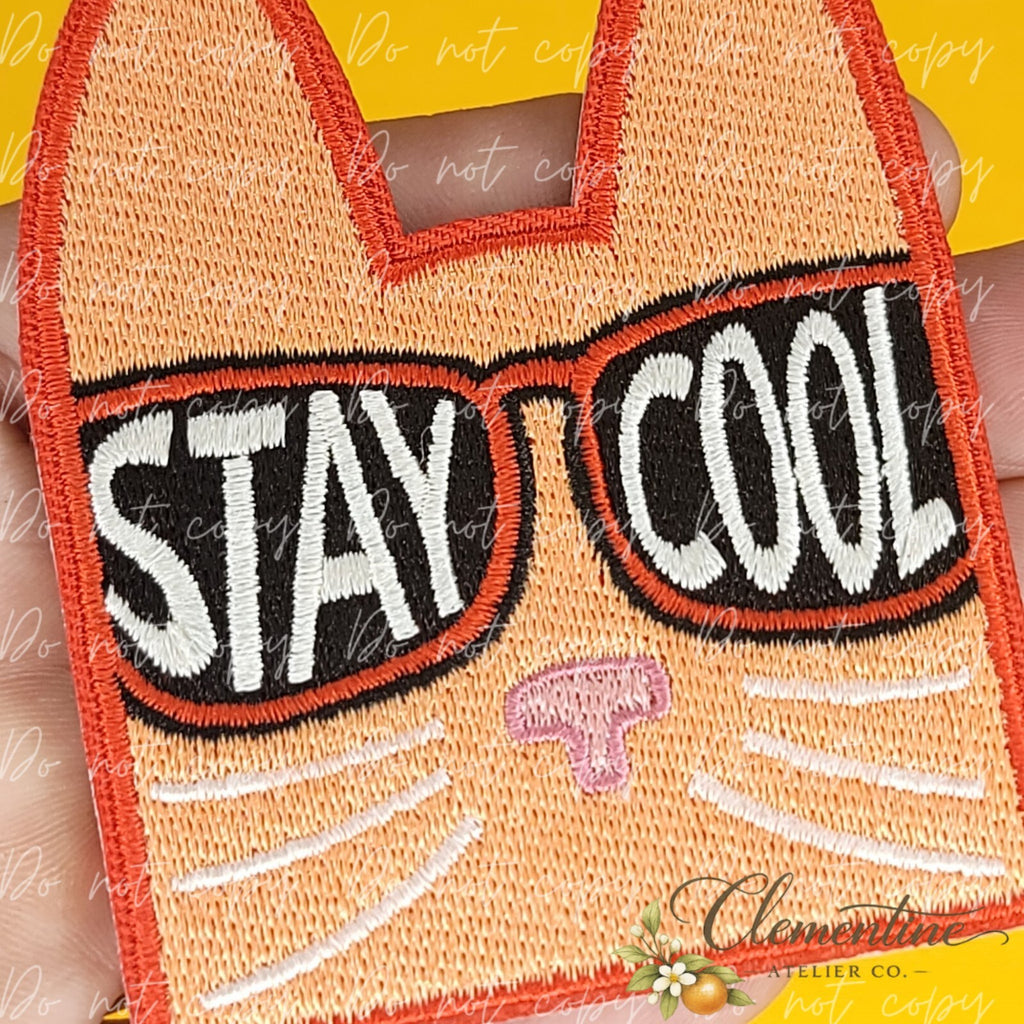 Stay Cool Cat | Small Iron-On Patch |  Hats, Clothing, Bags+