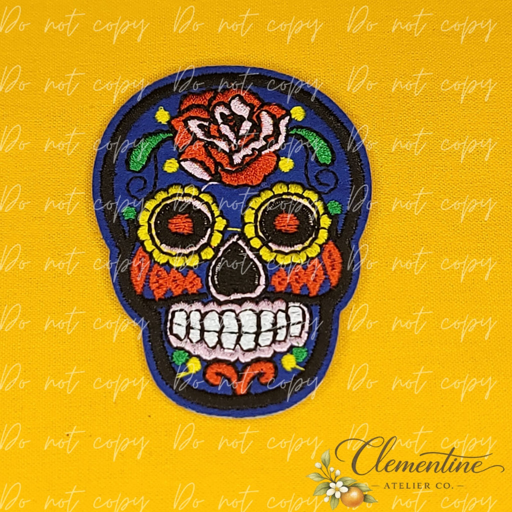 Colorful Sugar Skull | Halloween Patch | Small Iron-On Patch |  Hats, Clothing, Bags+