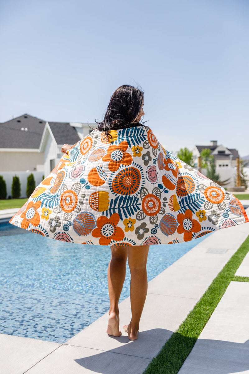 Hazel Blues® |  Luxury Beach Towel in Bright Retro Floral