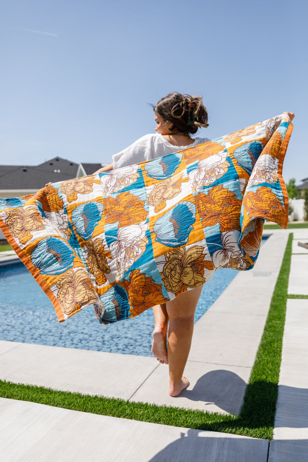 Hazel Blues® |  Luxury Beach Towel in Block Floral