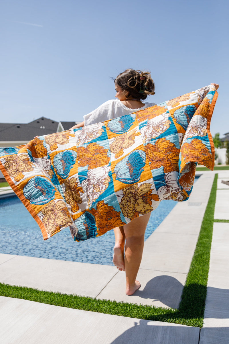 Hazel Blues® |  Luxury Beach Towel in Block Floral