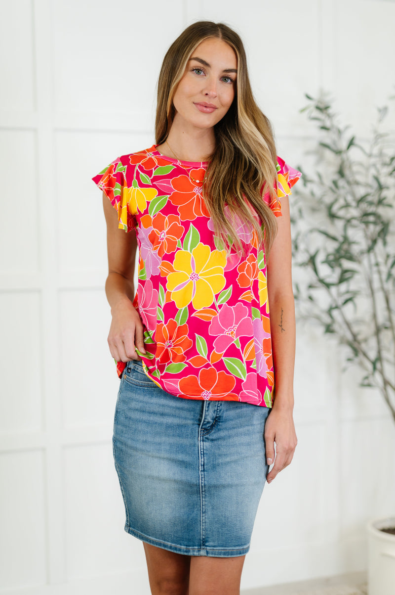 Hazel Blues® |  Garden Giggles Flutter Sleeve Top