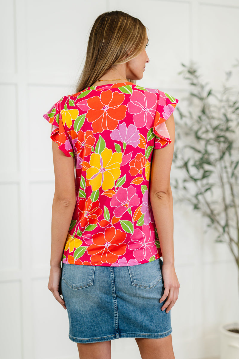 Hazel Blues® |  Garden Giggles Flutter Sleeve Top