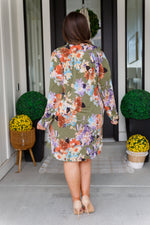 Hazel Blues® |  Generally Speaking V-Neck Dress in Olive Floral