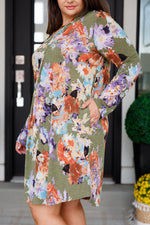 Hazel Blues® |  Generally Speaking V-Neck Dress in Olive Floral