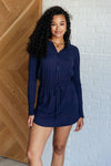 Hazel Blues® |  Getting Out Long Sleeve Hoodie Romper in Navy