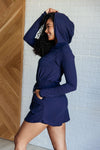 Hazel Blues® |  Getting Out Long Sleeve Hoodie Romper in Navy
