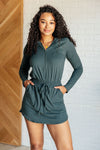Hazel Blues® |  Getting Out Long Sleeve Hoodie Romper in Smoked Spruce
