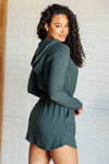 Hazel Blues® |  Getting Out Long Sleeve Hoodie Romper in Smoked Spruce