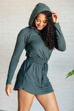 Hazel Blues® |  Getting Out Long Sleeve Hoodie Romper in Smoked Spruce